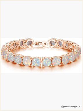 18K White Gold Plated Round Fire Opal Crystal Tennis Bracelet